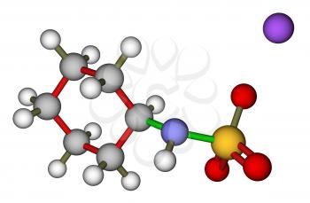 Optimized molecular structure of sweetener sodium cyclamate on a white background