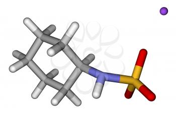 Optimized molecular structure of sweetener sodium cyclamate on a white background