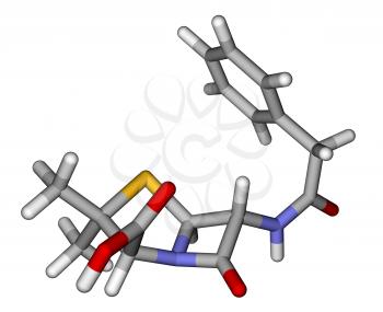 Optimized molecular structure of penicillin G (benzylpenicillin) on a white background