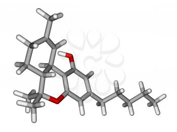 Optimized molecular model of Tetrahydrocannabinol (THC), the psychoactive constituent of the cannabis plant