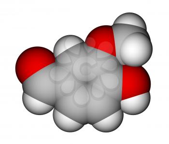 Optimized molecular model of vanillin on a white background