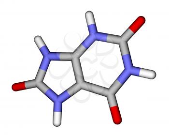 Optimized molecular structure of uric acid on a white background