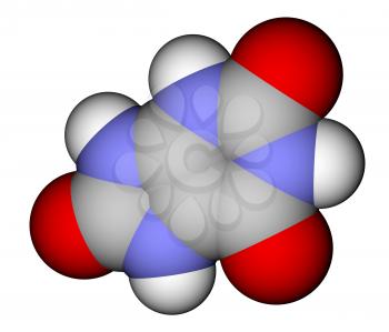 Optimized molecular structure of uric acid on a white background