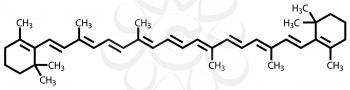 Structural formula of ?-Carotene (vitamin A) drawn on a white background