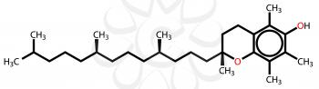 Structural formula of alpha-Tocopherol (vitamin E) drawn on a white background