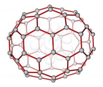 Optimized molecular structure of fullerene C70 on a white background