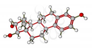 Optimized molecular structure of sex hormone estriol on a white background