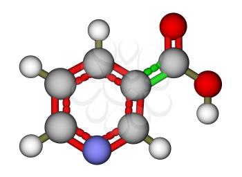 Optimized molecular structure of niacin (vitamin B3 or PP) on a white background