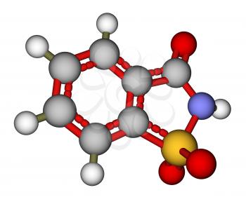 Optimized molecular structure of sweetener saccharin on a white background