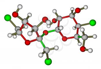 Optimized molecular structure of sweetener sucralose on a white background