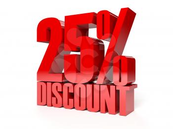 25 percent discount. Red shiny text. Concept 3D illustration.