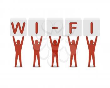 Men holding the word wi-fi. Concept 3D illustration.
