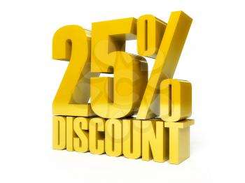 25 percent discount. Golden shiny text. Concept 3D illustration.