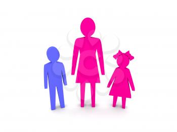 Woman with children. Single-parent family. Concept 3D illustration.