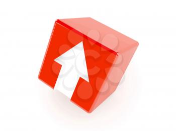3D red cube with an arrow pointing up. Concept illustration