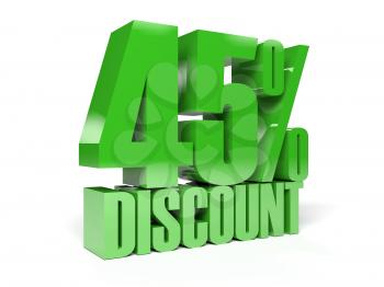 45 percent discount. Green shiny text. Concept 3D illustration.