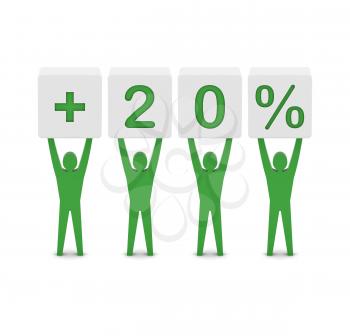 Men holding plus 20 percent. Concept 3D illustration.