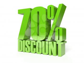 70 percent discount. Green shiny text. Concept 3D illustration.