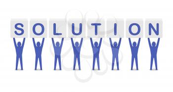 Men holding the word solution. Concept 3D illustration.