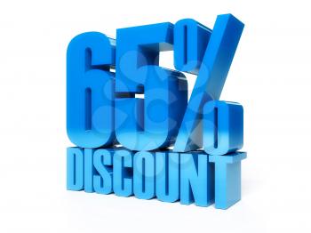 65 percent discount. Blue shiny text. Concept 3D illustration.