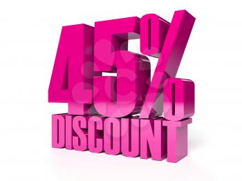 45 percent discount. Pink shiny text. Concept 3D illustration.