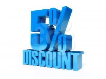 5 percent discount. Blue shiny text. Concept 3D illustration.