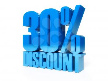 30 percent discount. Blue shiny text. Concept 3D illustration.