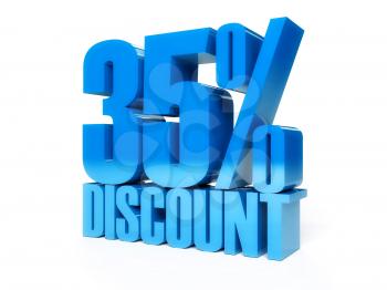 35 percent discount. Blue shiny text. Concept 3D illustration.