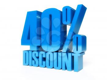 40 percent discount. Blue shiny text. Concept 3D illustration.