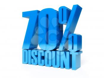 70 percent discount. Blue shiny text. Concept 3D illustration.