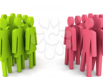 Groups of men and women. Concept 3D illustration.