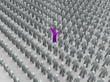 Unique person in crowd. Concept 3D illustration