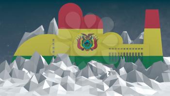 factory model textured by bolivia national flag. 3D rendering