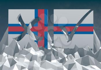 faroe national flag textured vote mark on low poly landscape