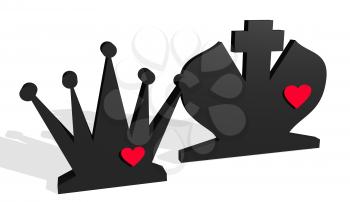 Chess figures. King and Queen. Family metaphor. Love theme. 3D rendering.