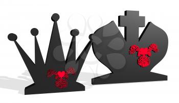 Chess figures. King and Queen. Family metaphor. Love theme. 3D rendering.