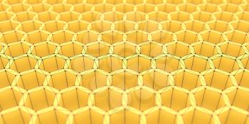 Perspective view on honeycomb . 3d rendering backdrop. Black grid with spherical points on verticles