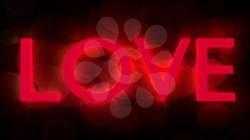 San Valentine card with neon shine LOVE word. Glowing letters. 3D rendering