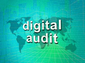 Digital Audit Cyber Network Examination 3d Illustration Shows Analysis By Auditor Of Digital Information Or Virtual Resources