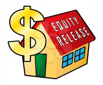 Equity Release Icon Depicts Money From Mortgage Or Loan From House. To Help Pension Finances Or Unlock Cash - 3d Illustration