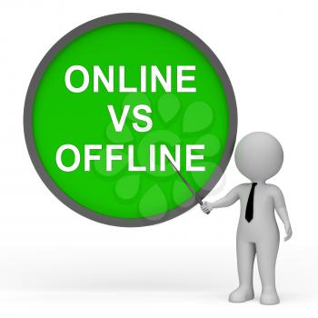 Online Vs Offline Sign Depicting Internet Surfing Versus Print Media Promotion. Social Media And Website Advertising Or Printed - 3d Illustration