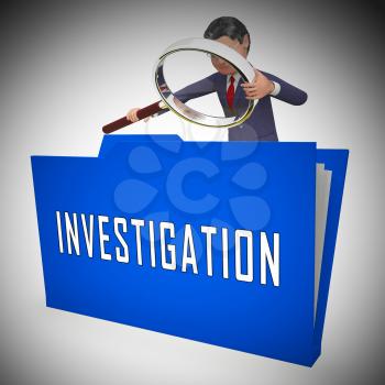 Criminal Investigation File Showing Crime Detection Of Legal Offense 3d Illustration. Analyzing Evidence Of Fraud Or Murder