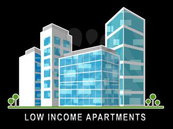 Low Income Apartments And Condos Building Demonstrating High Rise Real Estate. Cheap Rental For Renters With Less Money - 3d Illustration