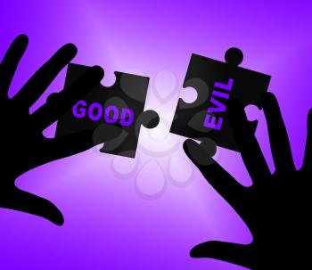 Good Vs Evil Words Shows Difference Between Moral Honesty And Hate. Crossroads Of Hope Belief Or Hell - 3d Illustration