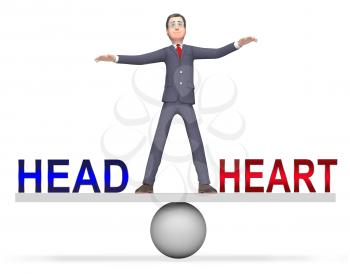 Head Vs Heart Balance Portrays Emotion Concept Against Logical Thinking. Cerebral Reason Versus Soul And Feeling - 3d Illustration