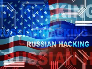 Russian Hacker Moscow Spy Campaign 3d Illustration Shows Ballot Vote Breach Alert Against Us Elections. Digital Online Hackers And Spying Warning