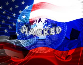 Russian Hacking Election Attack Alert 3d Illustration Shows Spying And Data Breach Online. Digital Hacker Protection Against Moscow To Protect Democracy Against Malicious Spy