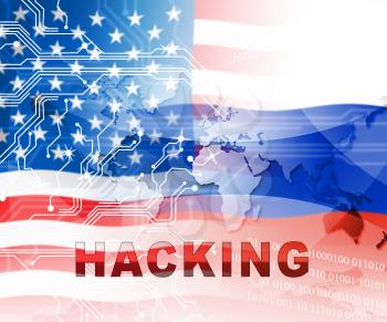 Russia Hacking American Elections Data 2d Illustration Shows Kremlin Spy Hackers On Internet Attack Usa Election Security Or Cybersecurity