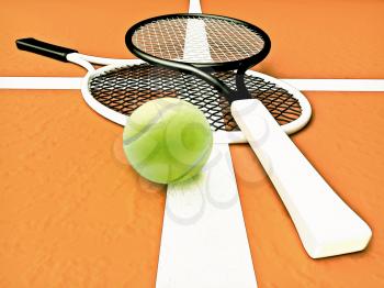 Tennis; rackets; sphere; court; game; ground.