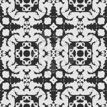 White lace curtain abstract seamless pattern on a black background.